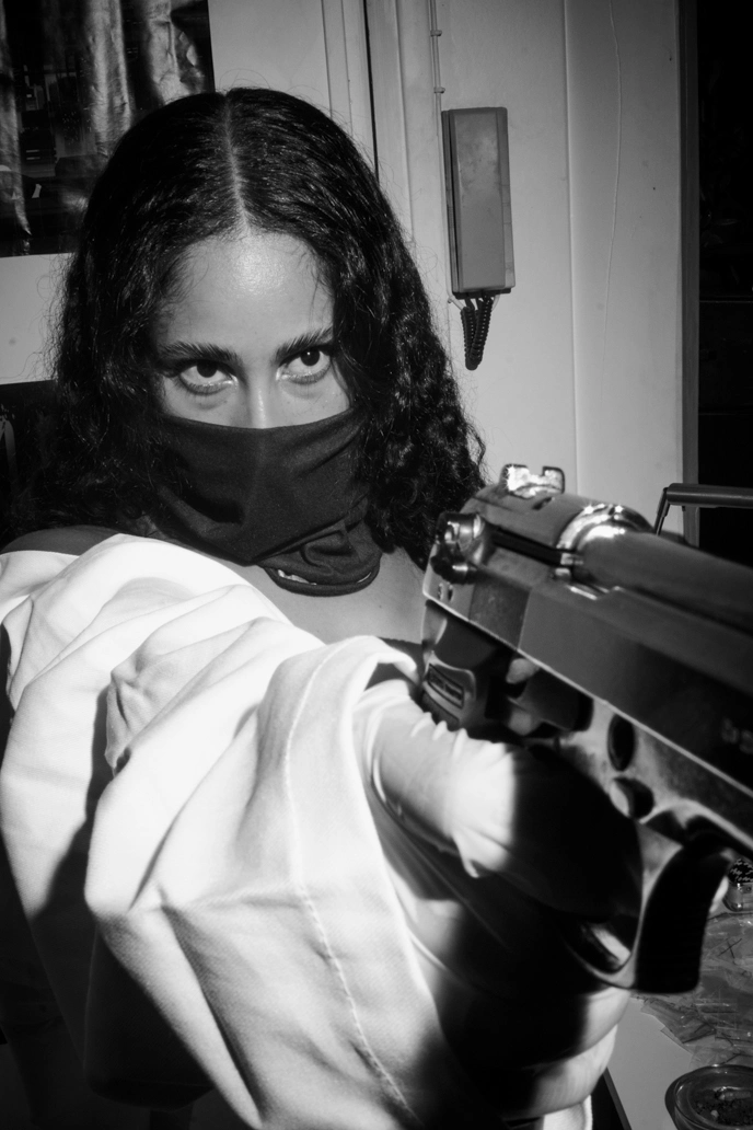 Photo of a girl in red light